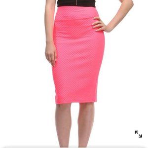 3 Women's High Waist Quilted Neon Orange, Pink and Blue-Pencil Skirt